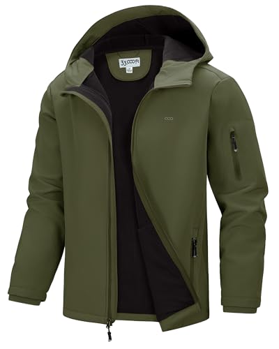 33,000ft Men's Hooded Fleece Lined Rain Shell Jacket Waterproof Lightweight