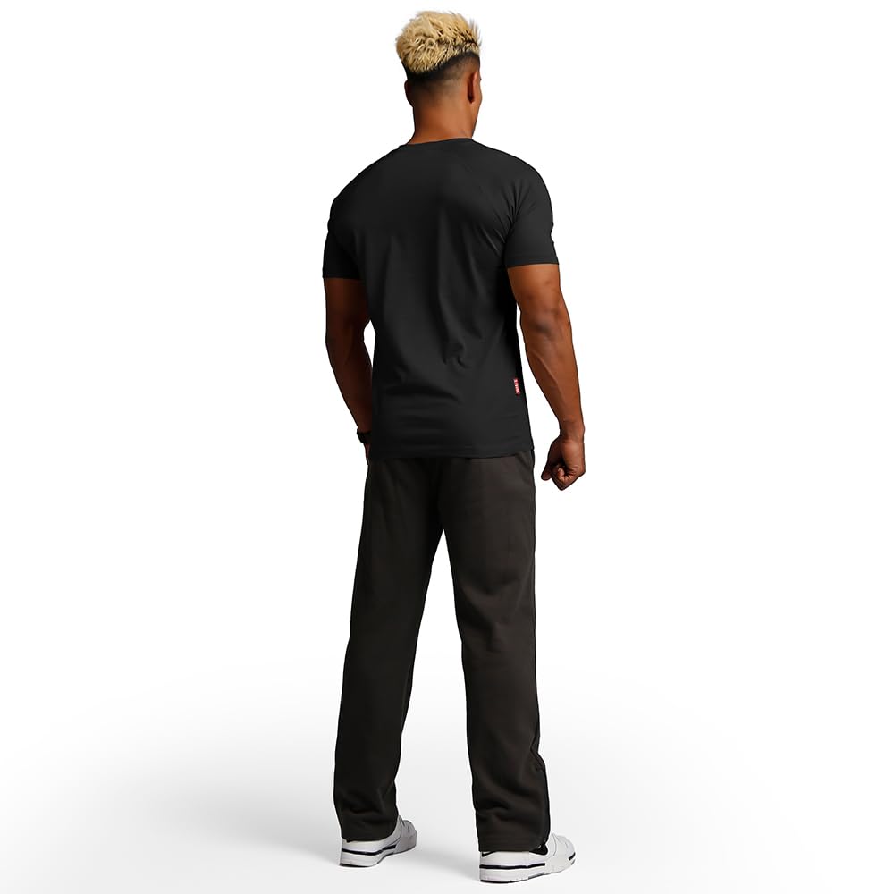 BVSN Men's Cotton Short Sleeve Raglan Crew Neck Gym Workout Athletic Tee