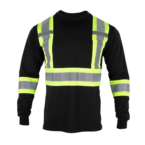 VENDACE Men's High Vis Safety Work T Shirt ANSI Class 2 Reflective Long Sleeve Shirt with Pocket