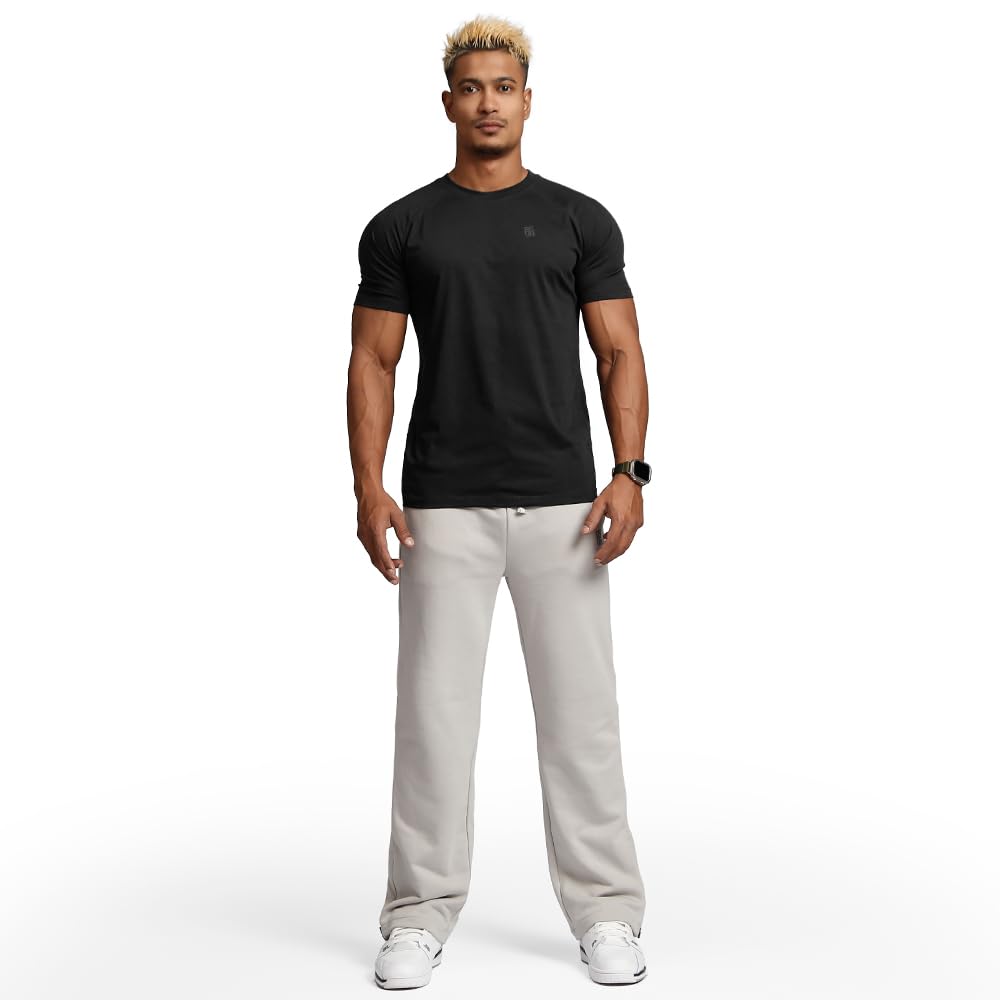 BVSN Men's Cotton Short Sleeve Raglan Crew Neck Gym Workout Athletic Tee