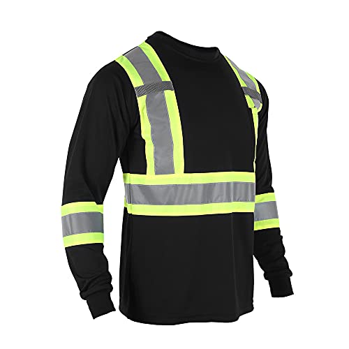 VENDACE Men's High Vis Safety Work T Shirt ANSI Class 2 Reflective Long Sleeve Shirt with Pocket