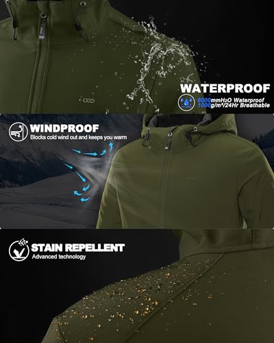 33,000ft Men's Hooded Fleece Lined Rain Shell Jacket Waterproof Lightweight