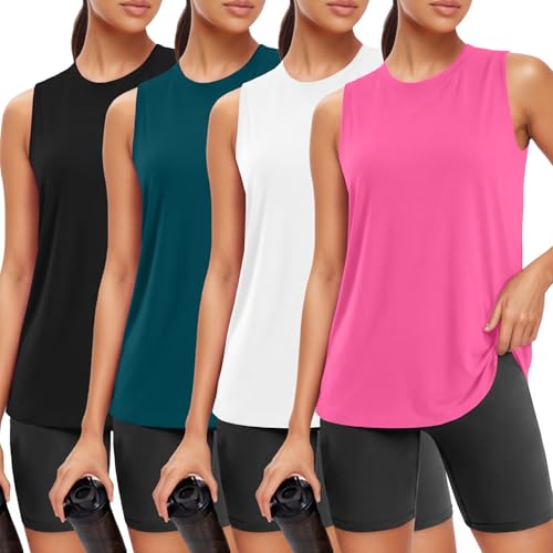 4 Pack Women's Workout Tank Tops Sleeveless Athletic Loose Fit Shirts