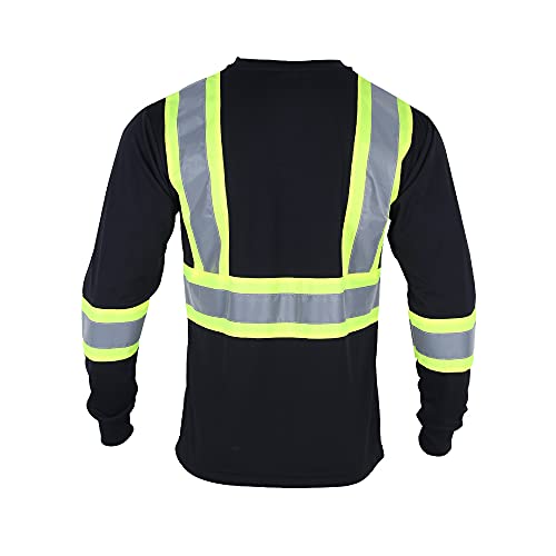 VENDACE Men's High Vis Safety Work T Shirt ANSI Class 2 Reflective Long Sleeve Shirt with Pocket