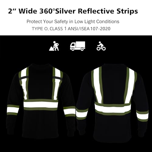VENDACE Men's High Vis Safety Work T Shirt ANSI Class 2 Reflective Long Sleeve Shirt with Pocket