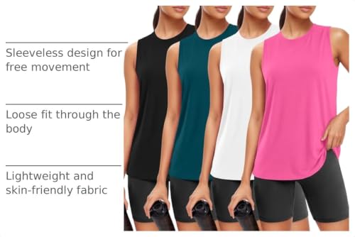 4 Pack Women's Workout Tank Tops Sleeveless Athletic Loose Fit Shirts
