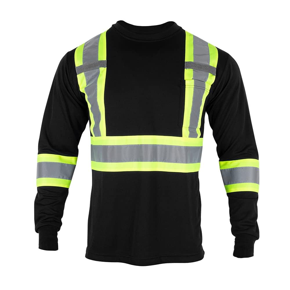 VENDACE Men's High Vis Safety Work T Shirt ANSI Class 2 Reflective Long Sleeve Shirt with Pocket
