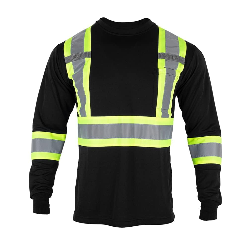 VENDACE Men's High Vis Safety Work T Shirt ANSI Class 2 Reflective Long Sleeve Shirt with Pocket