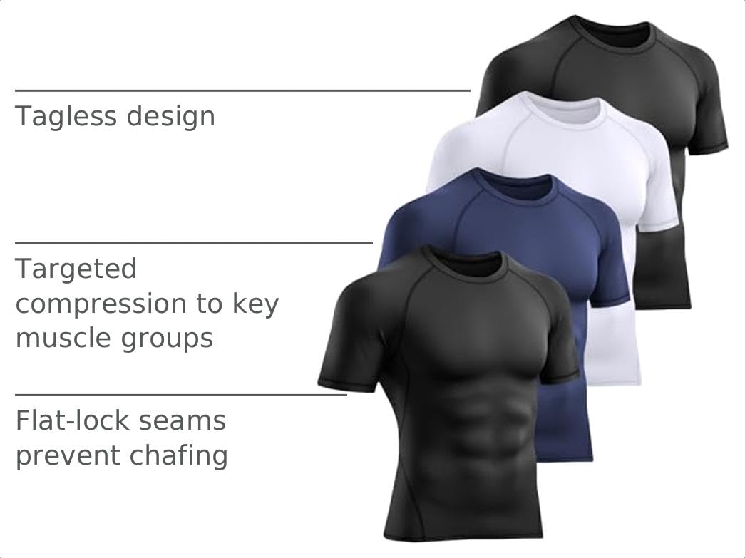 Veldtholos 4 Pack Men’s Compression Shirts Short Sleeve Workout Gym Tops