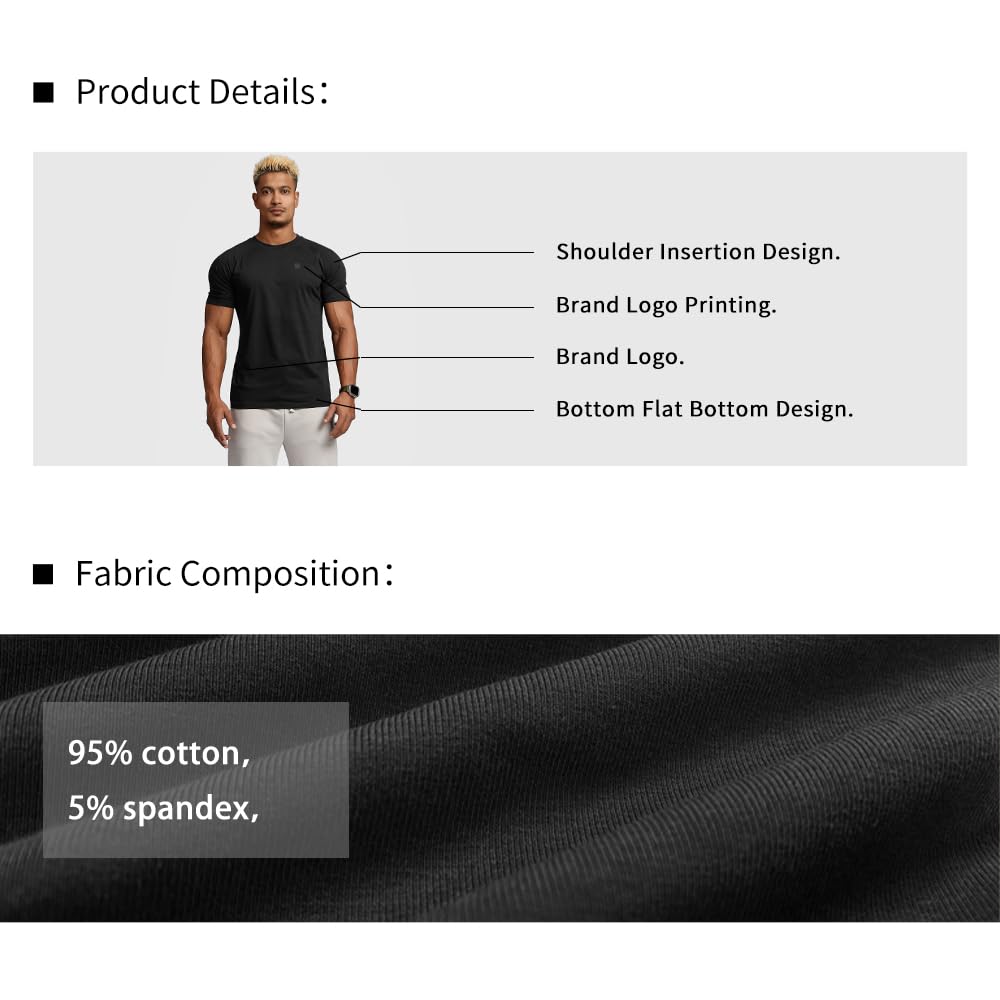 BVSN Men's Cotton Short Sleeve Raglan Crew Neck Gym Workout Athletic Tee