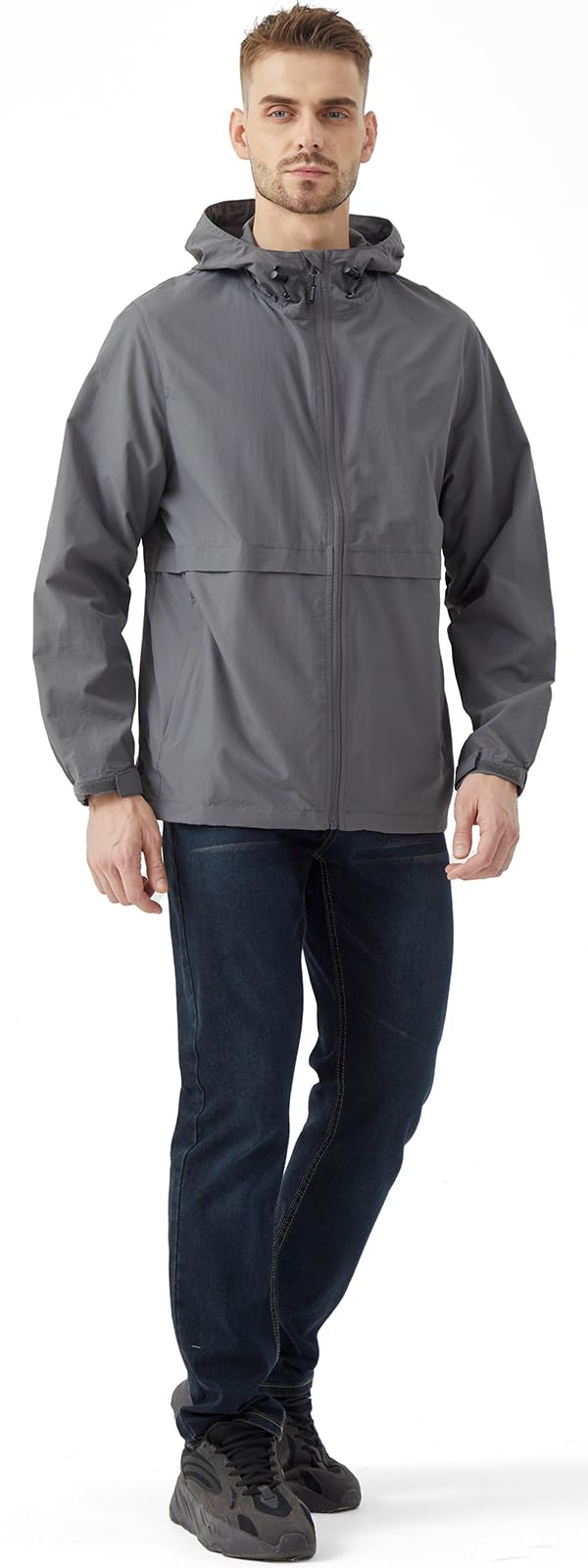 Men's Lightweight Packable Hooded Windbreaker Jacket