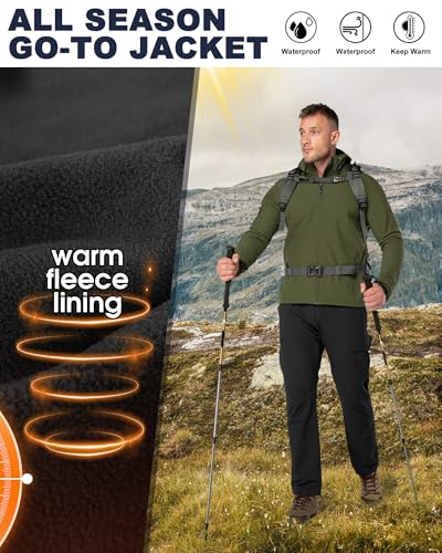 33,000ft Men's Hooded Fleece Lined Rain Shell Jacket Waterproof Lightweight