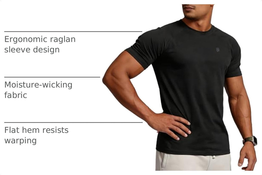 BVSN Men's Cotton Short Sleeve Raglan Crew Neck Gym Workout Athletic Tee