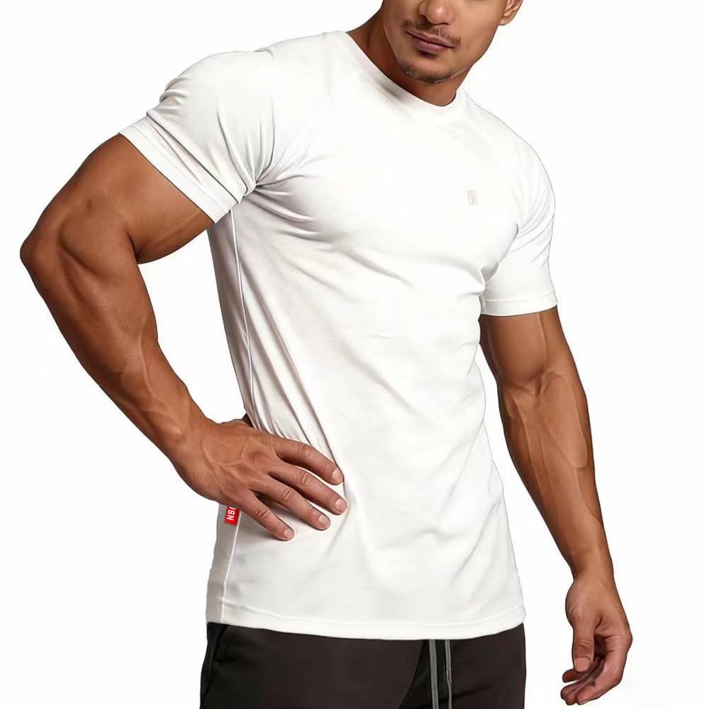 BVSN Men's Cotton Short Sleeve Raglan Crew Neck Gym Workout Athletic Tee