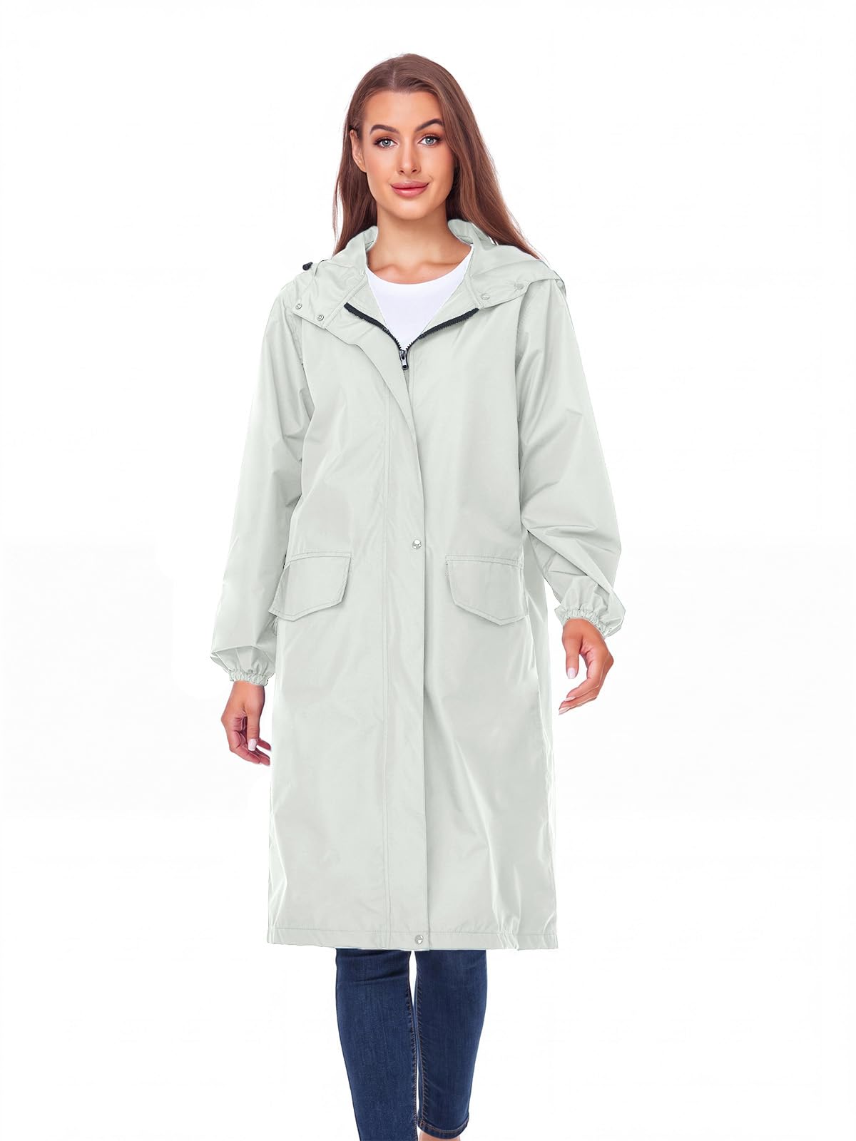 Women's Lightweight Packable Waterproof Long Rain Jacket