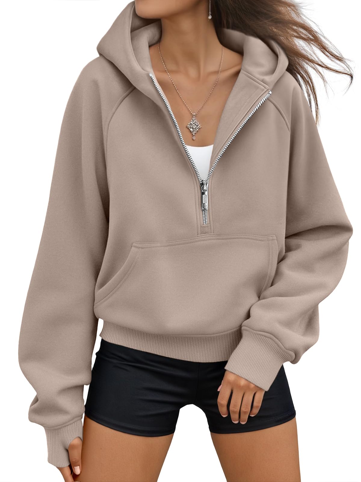 Women's Half-Zip Casual Fleece Pullover Hoodie