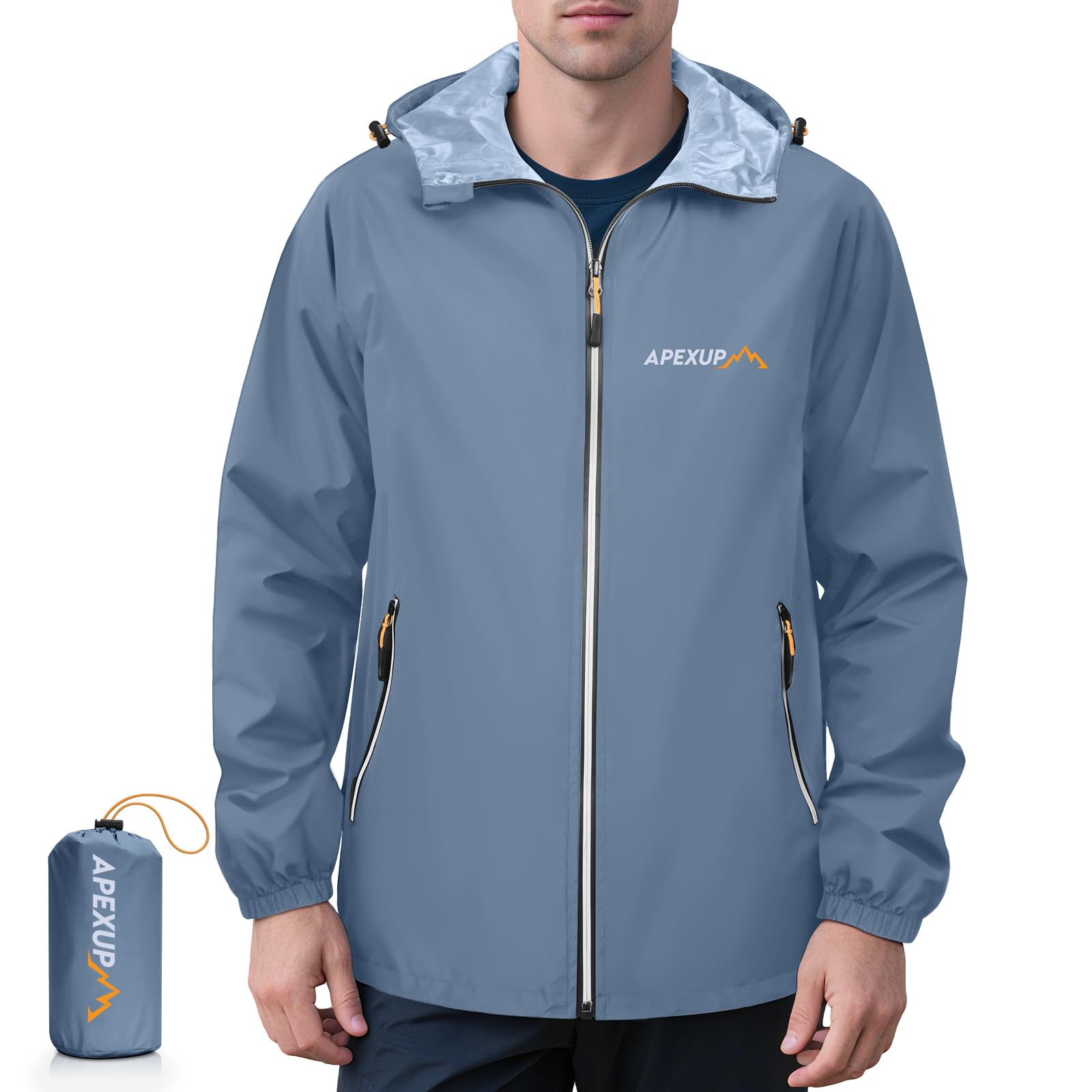 Men's Lightweight Waterproof Packable Hooded Rain Jacket