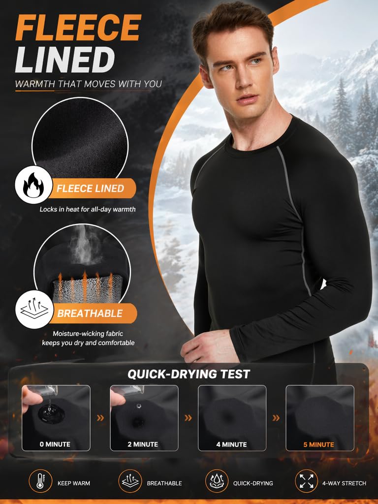 Men's Multi-Pack Fleece-Lined Thermal Compression Shirts