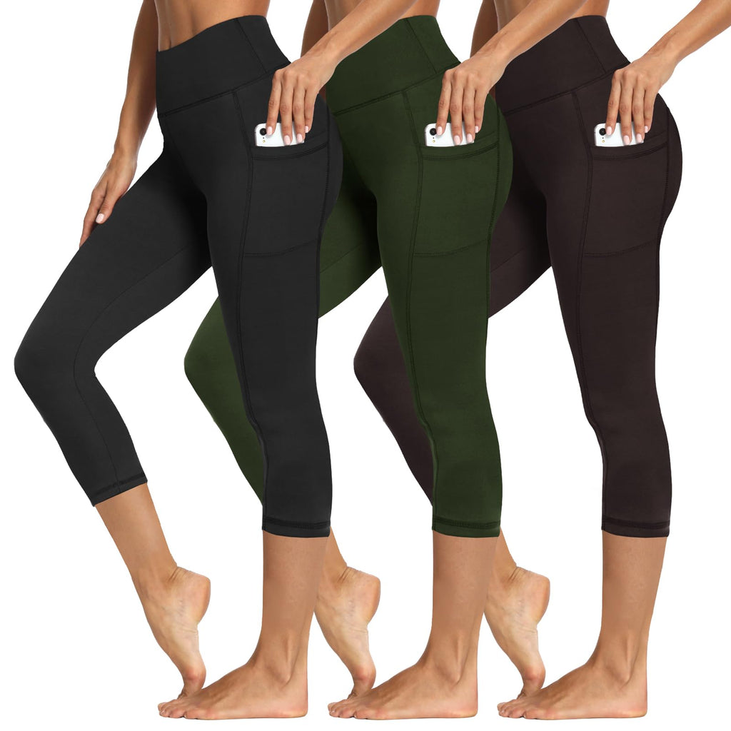 Women's 3-Pack High-Waist Tummy-Control Leggings with Pockets