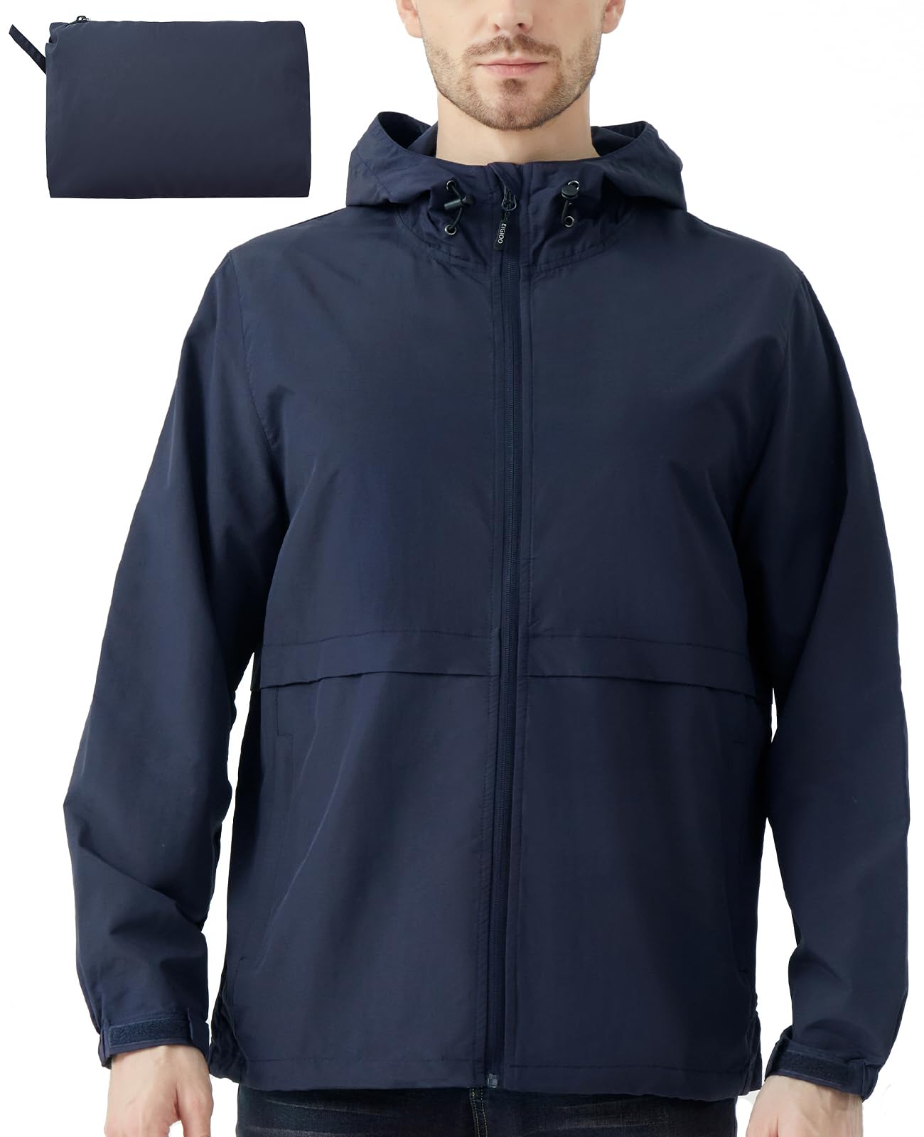 Men's Lightweight Packable Hooded Windbreaker Jacket