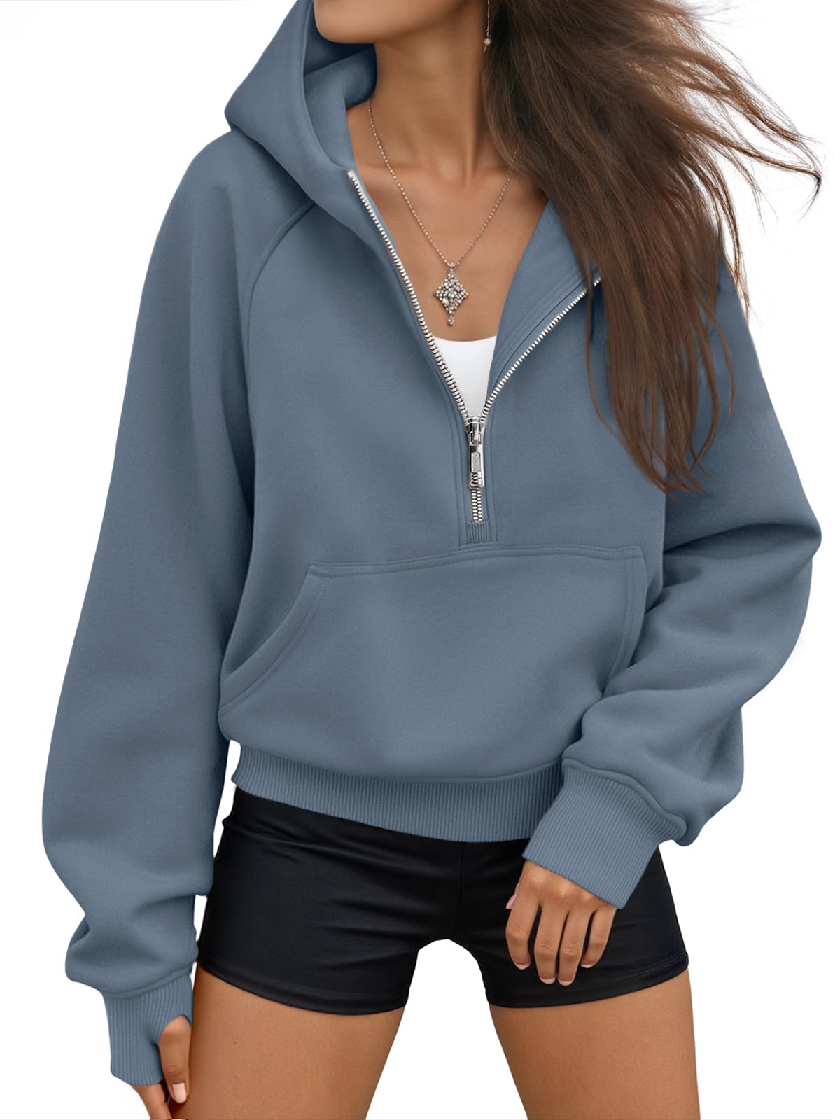 Women's Half-Zip Casual Fleece Pullover Hoodie