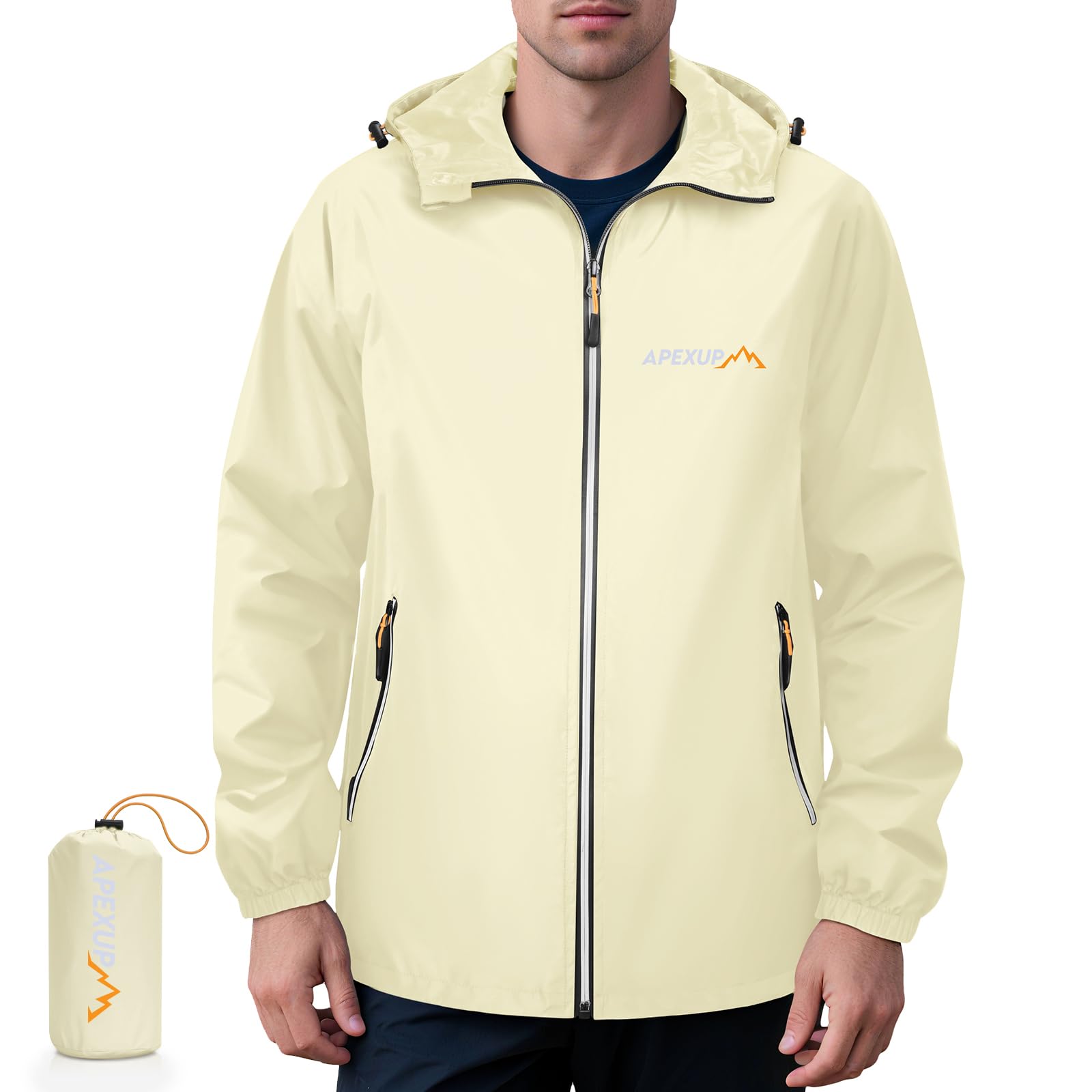 Men's Lightweight Waterproof Packable Hooded Rain Jacket
