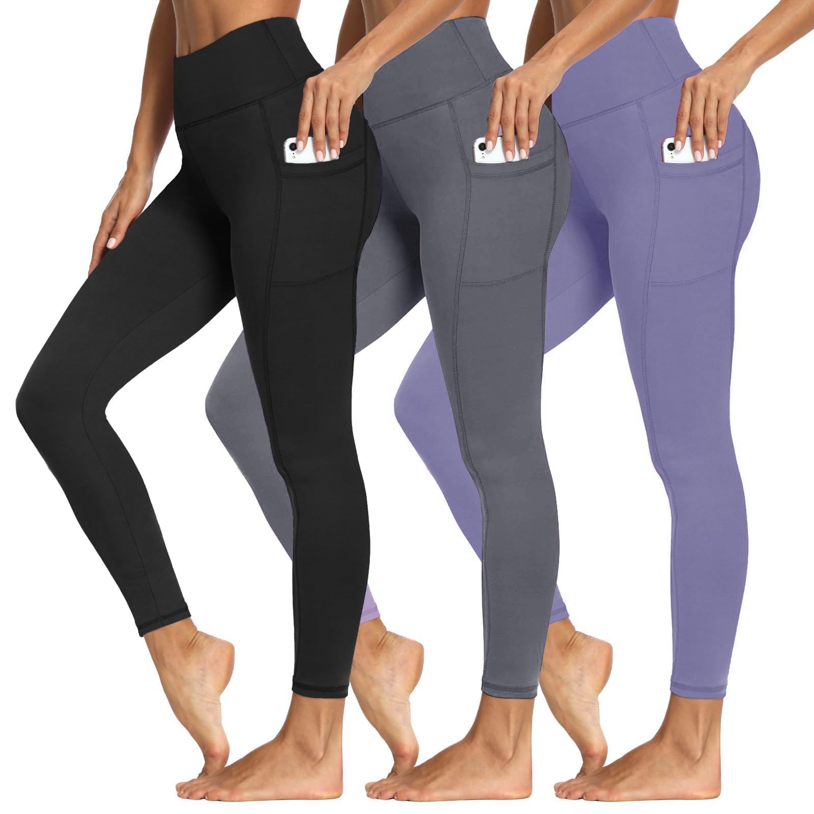 Syrinx 3-Pack High-Waisted Leggings with Pockets for Women, Tummy Control