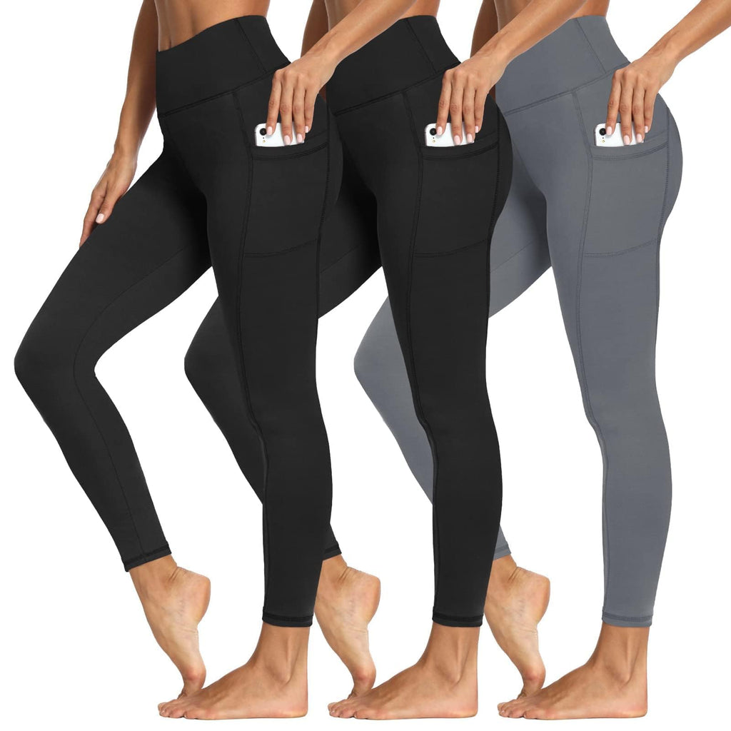 Women's 3-Pack High-Waist Tummy-Control Leggings with Pockets