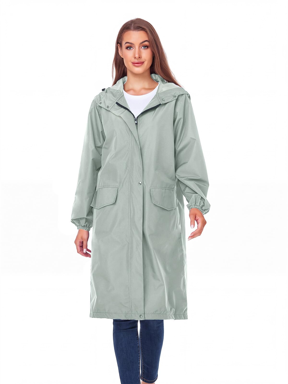 Women's Lightweight Packable Waterproof Long Rain Jacket