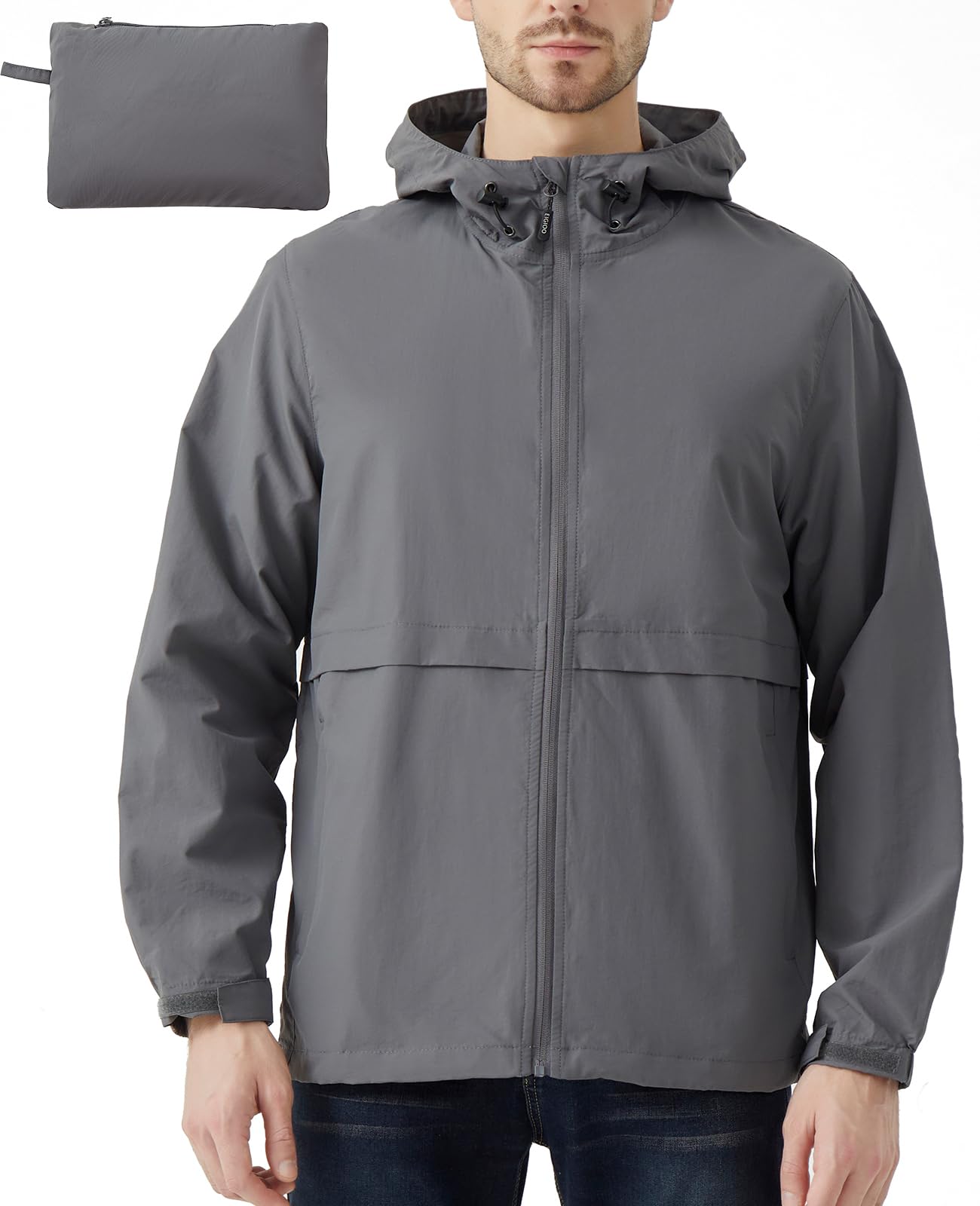 Men's Lightweight Packable Hooded Windbreaker Jacket