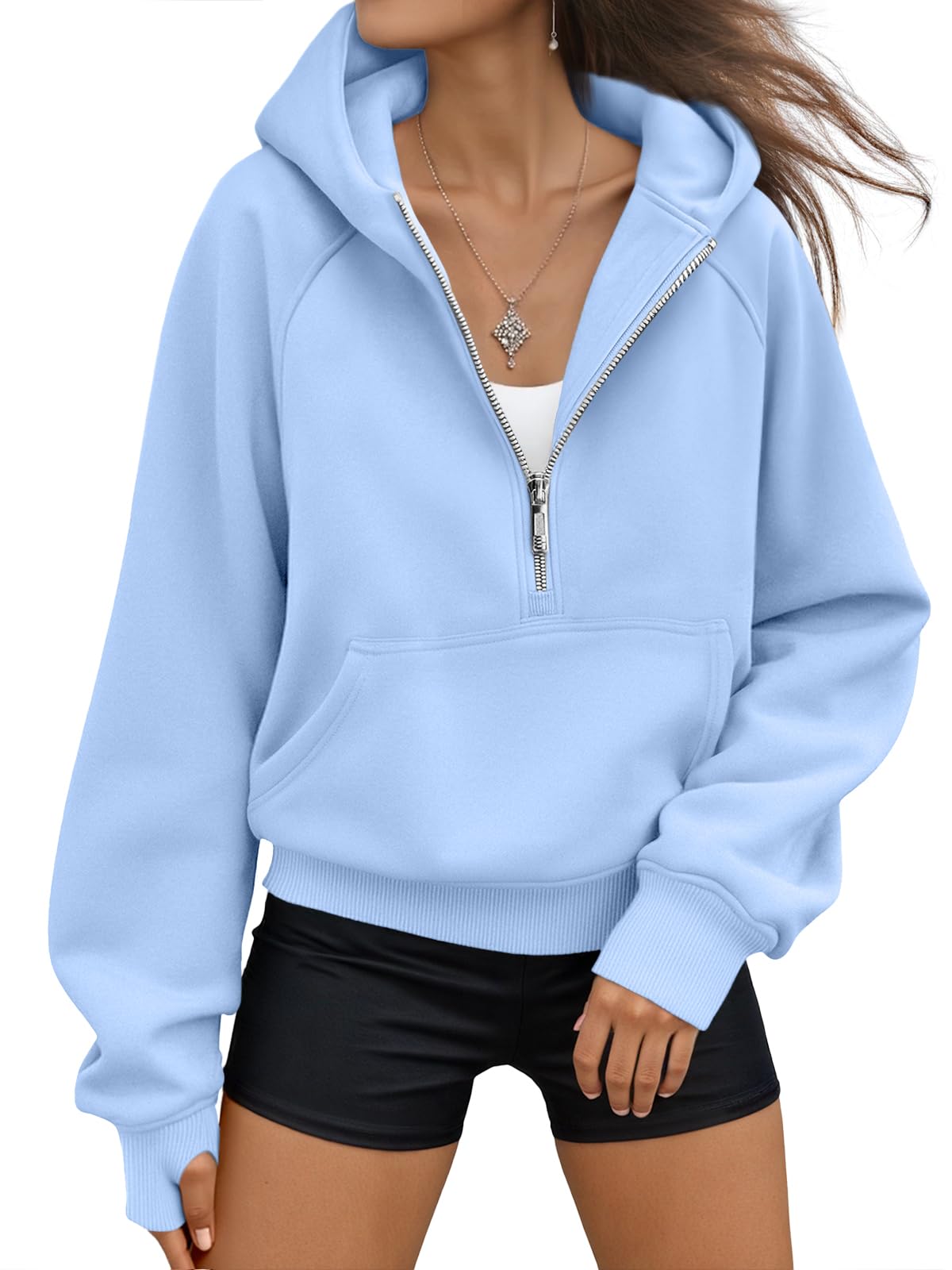 Women's Half-Zip Casual Fleece Pullover Hoodie