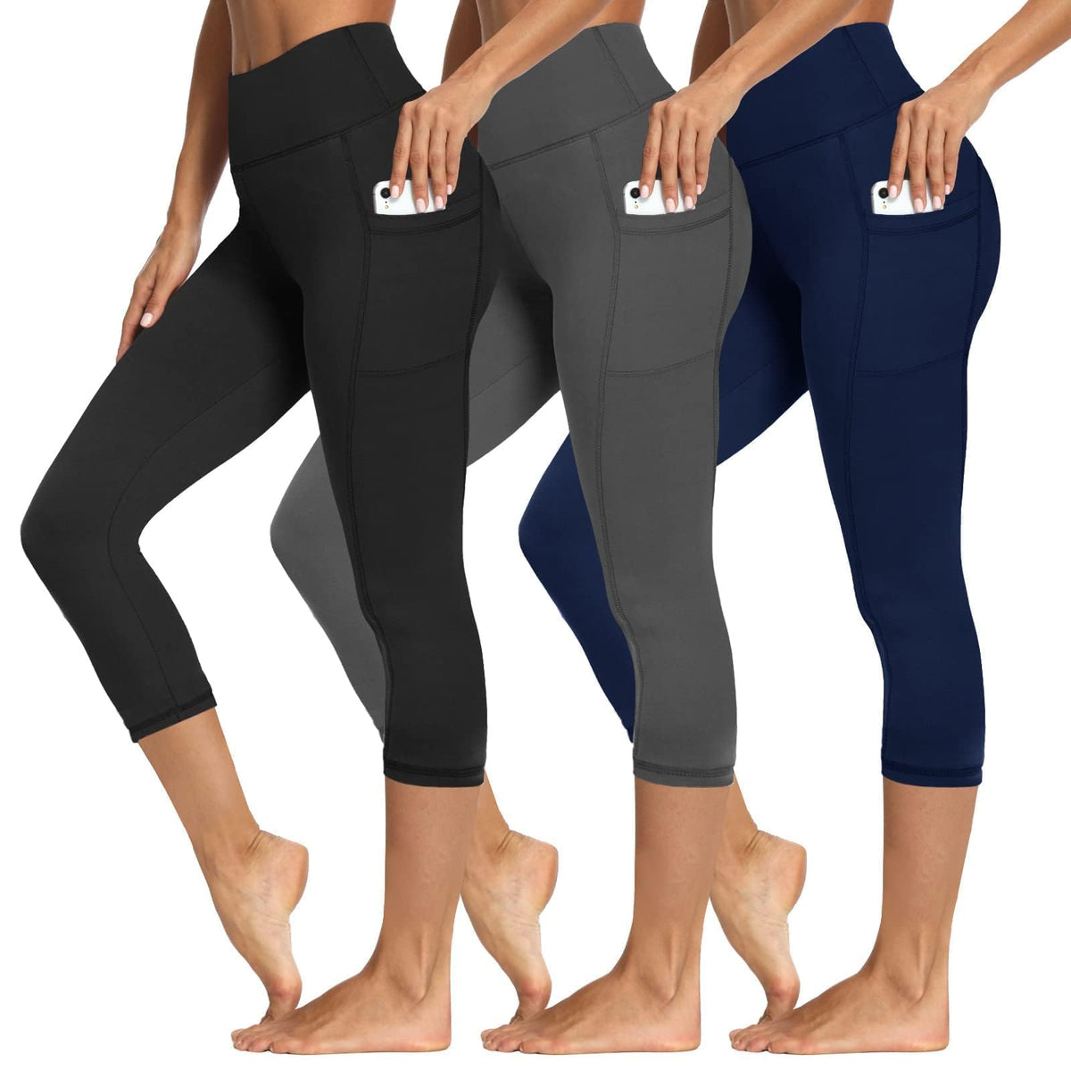 Syrinx 3-Pack High-Waisted Leggings with Pockets for Women, Tummy Control