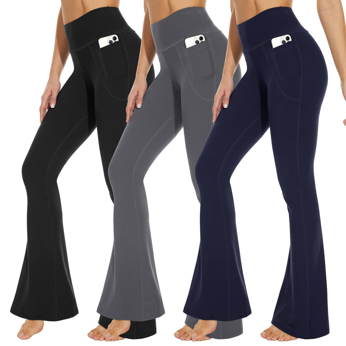 Syrinx 3-Pack High-Waisted Leggings with Pockets for Women, Tummy Control