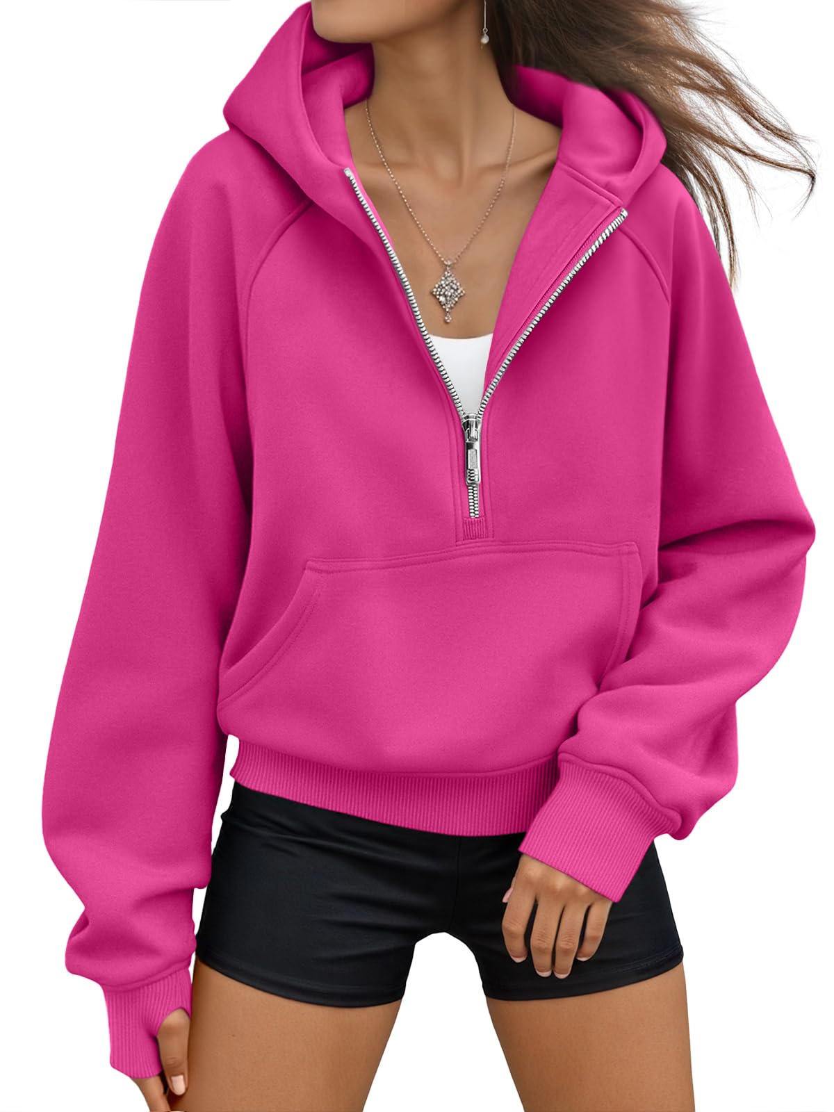 Women's Half-Zip Casual Fleece Pullover Hoodie
