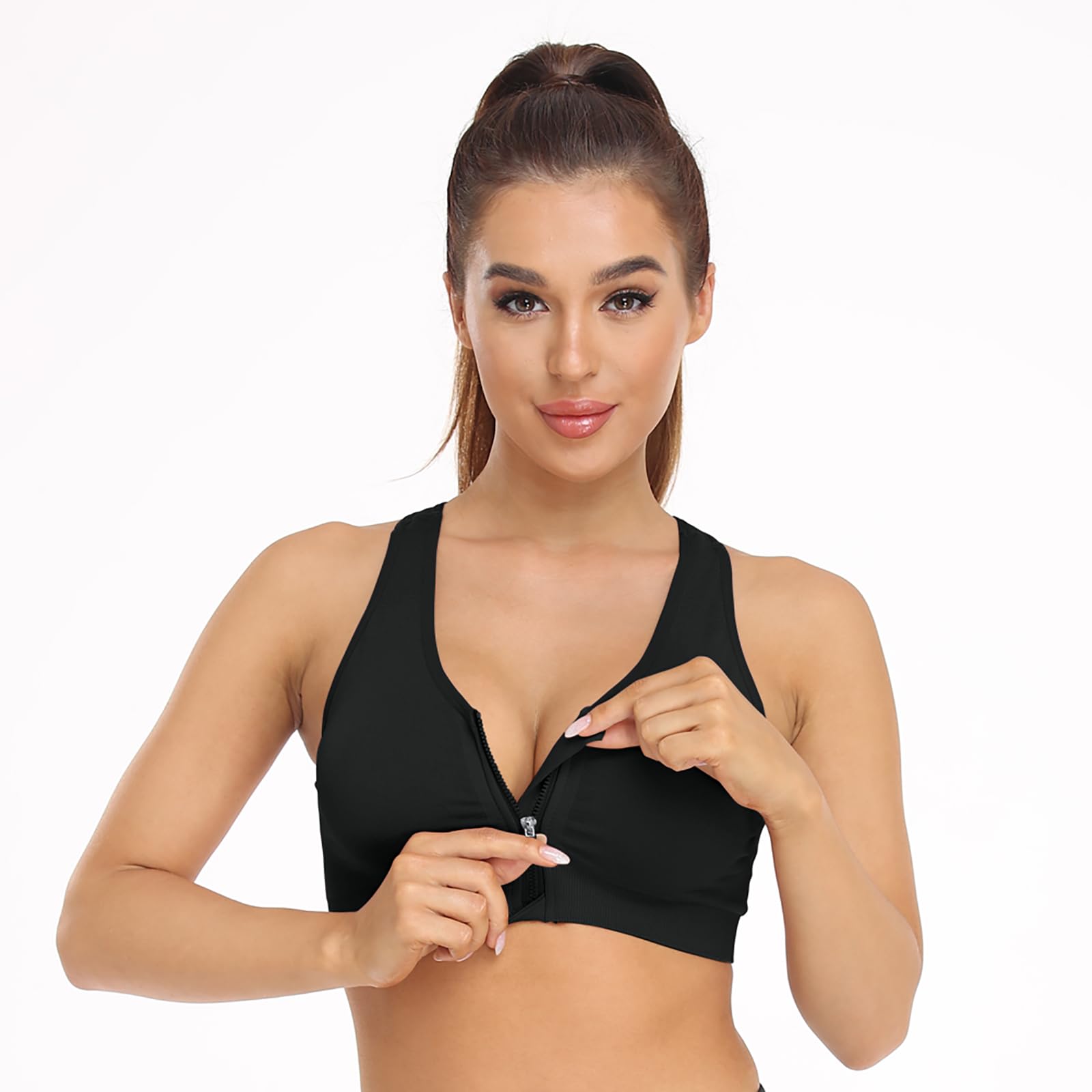 Women's Wireless Zip-Front Sports Bra for Workout Support