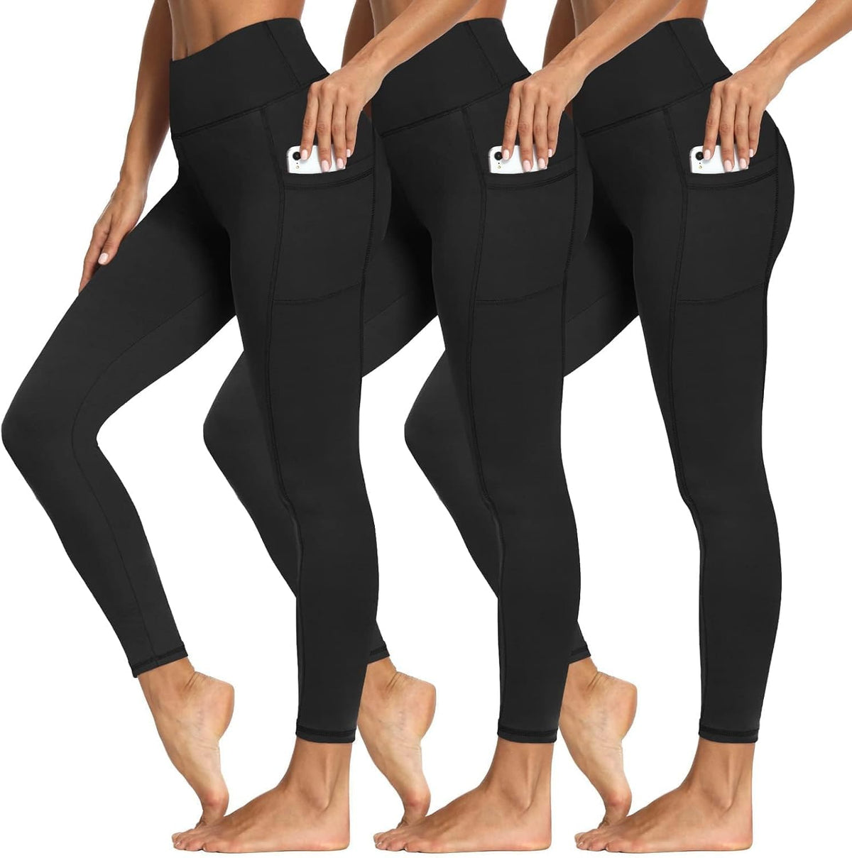 Syrinx 3-Pack High-Waisted Leggings with Pockets for Women, Tummy Control