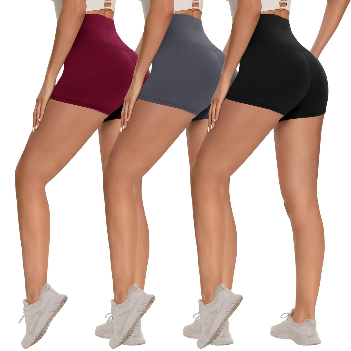 Women's 3-Pack High-Waist Tummy-Control Biker Shorts