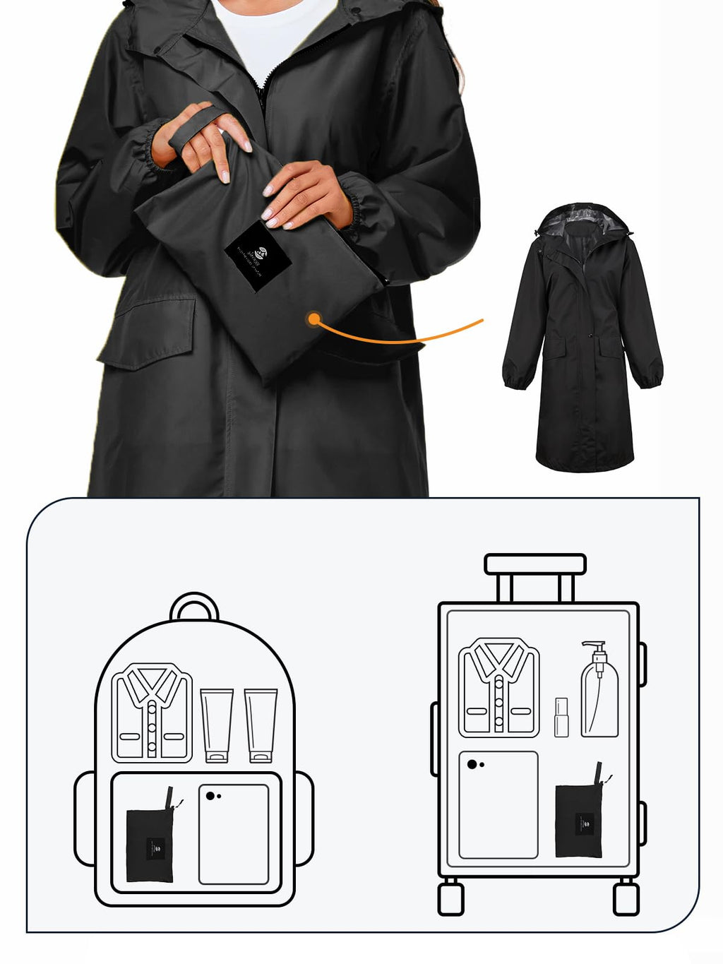 Women's Lightweight Packable Waterproof Long Rain Jacket