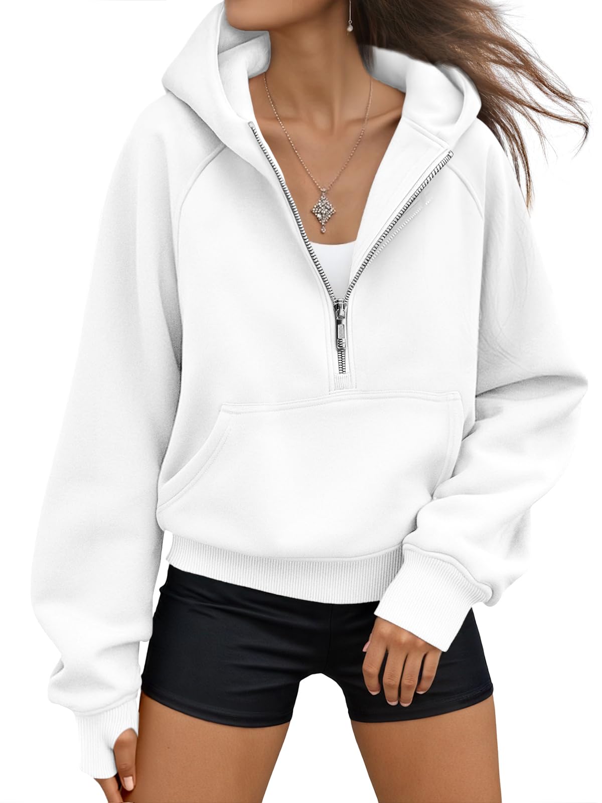 Women's Half-Zip Casual Fleece Pullover Hoodie