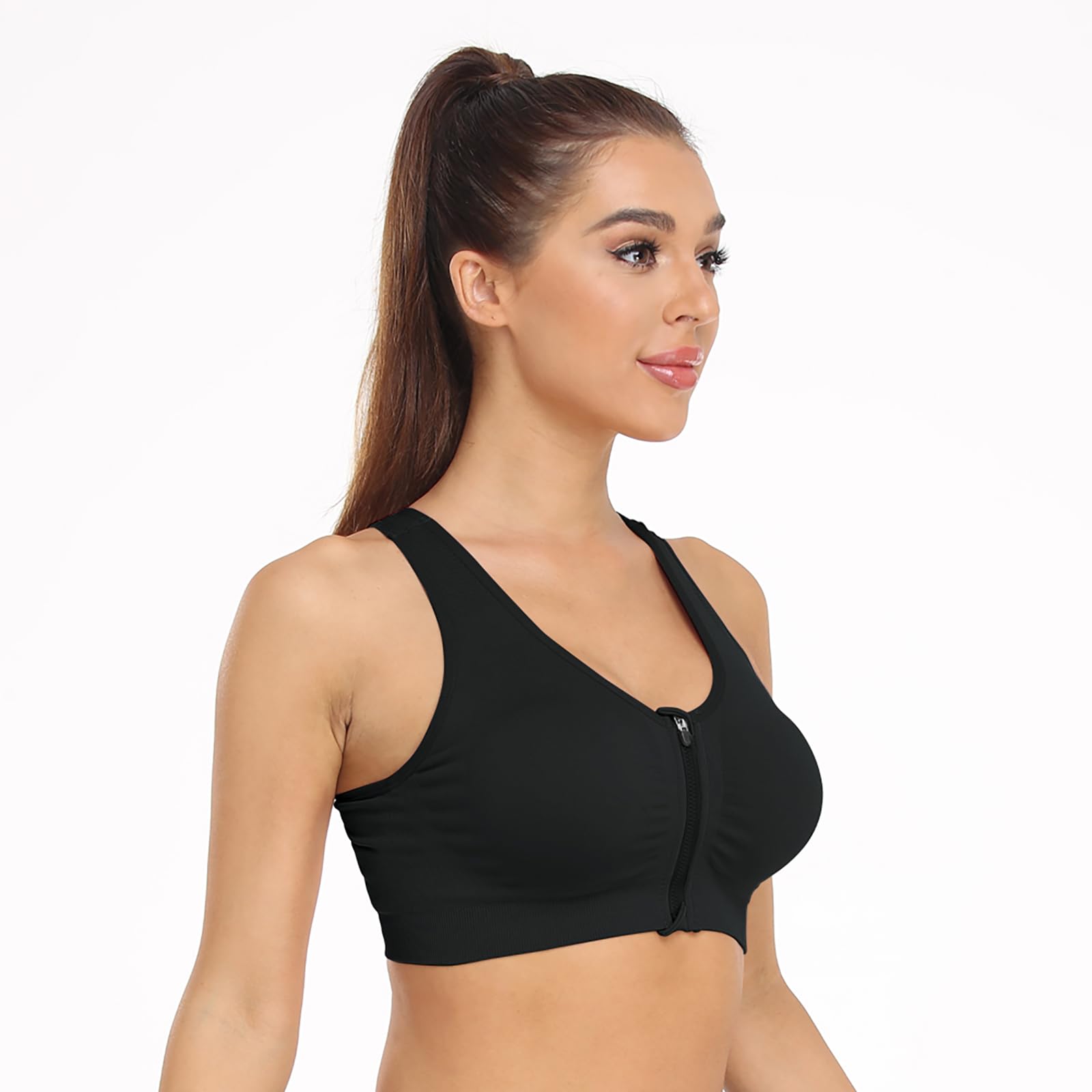 Women's Wireless Zip-Front Sports Bra for Workout Support