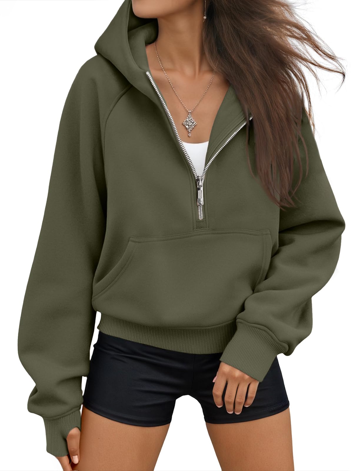Women's Half-Zip Casual Fleece Pullover Hoodie