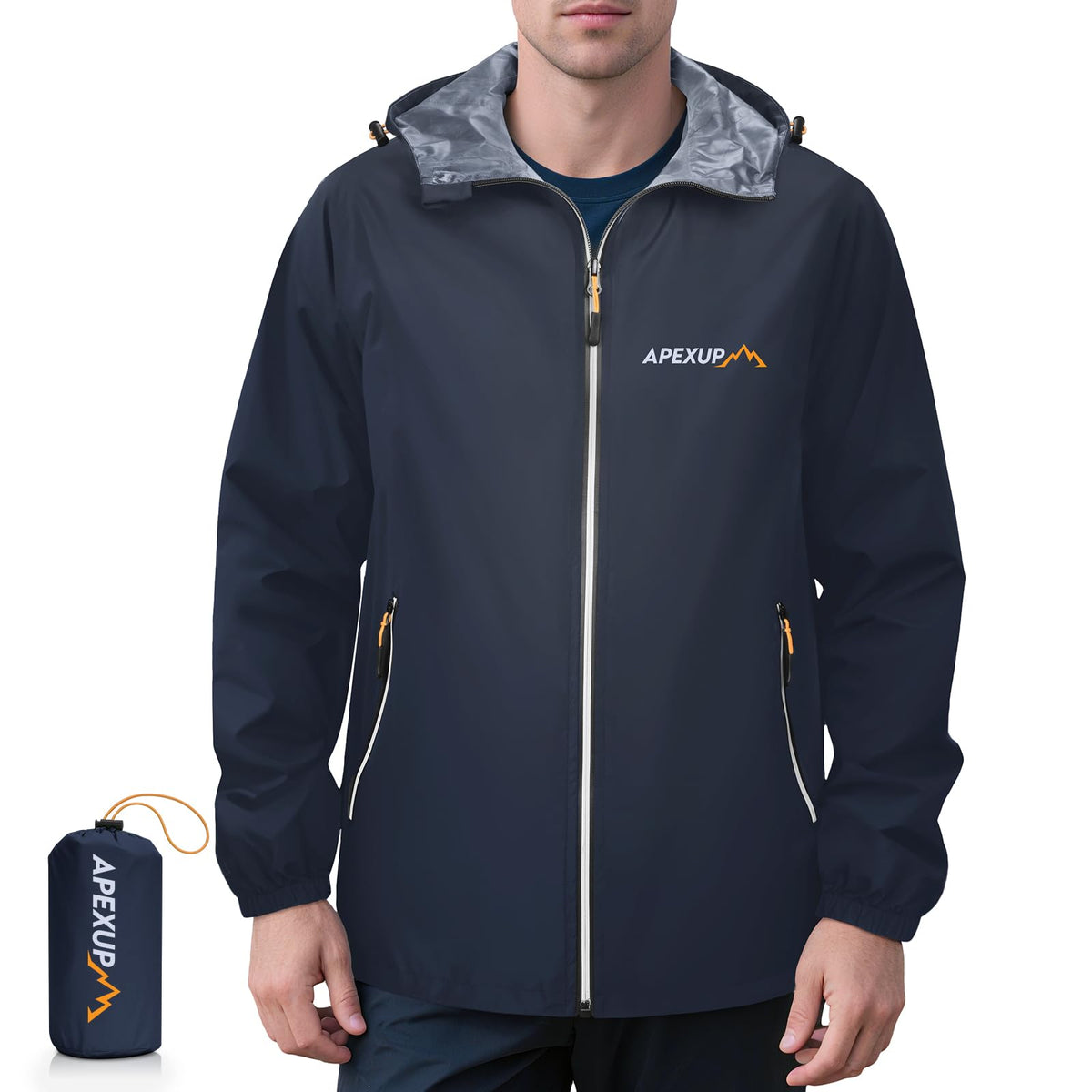 Men's Lightweight Waterproof Packable Hooded Rain Jacket