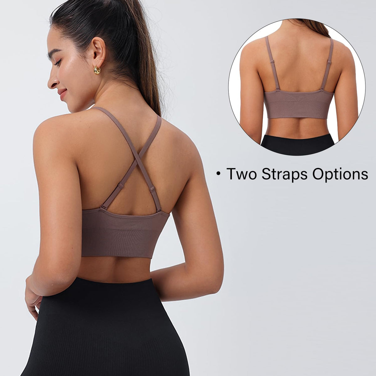 Women's V Neck Sports Bras, Adjustable Seamless Wireless Padded Bralettes