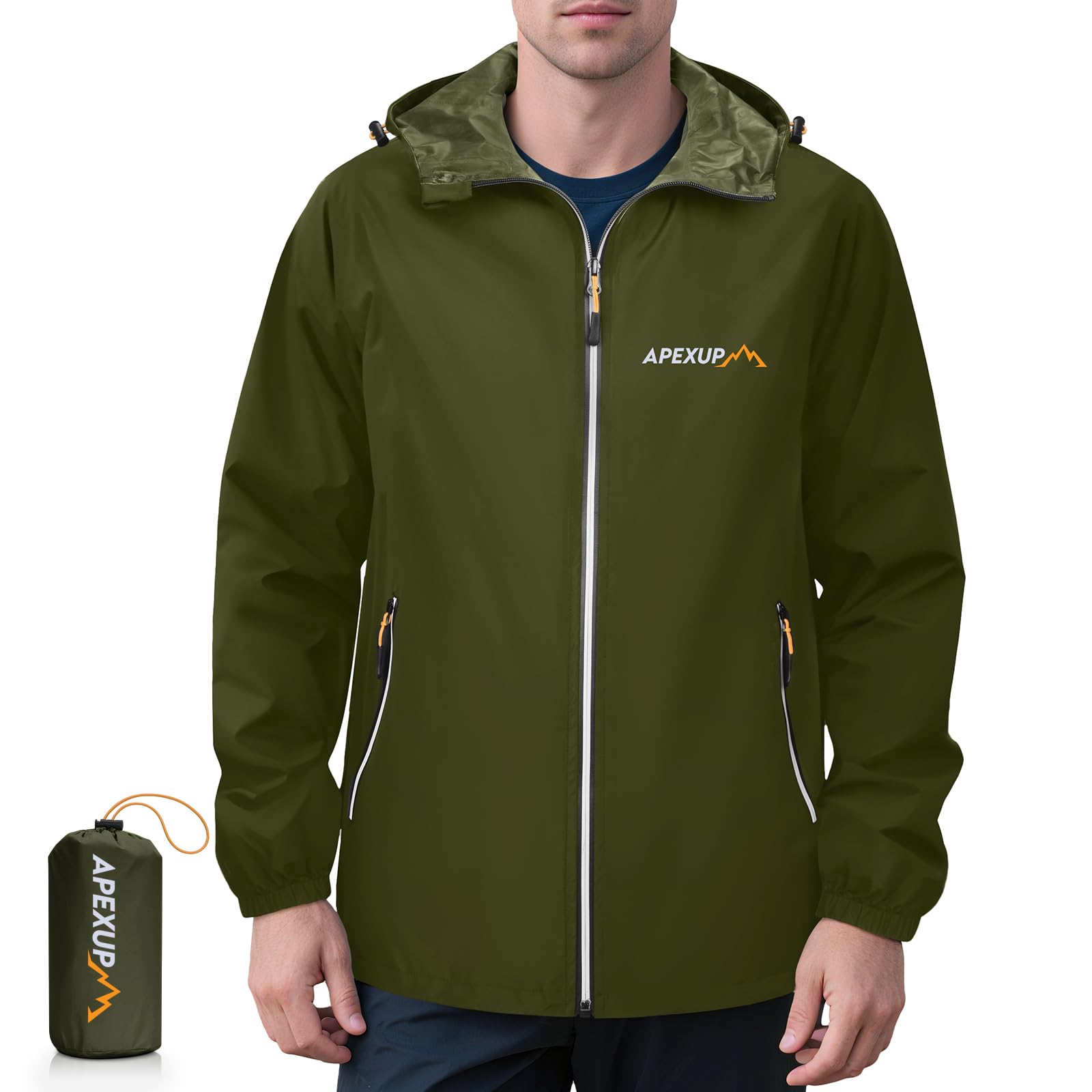 Men's Lightweight Waterproof Packable Hooded Rain Jacket