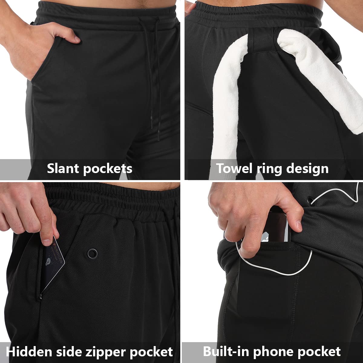 JWJ Men's 2 in 1 Workout Running Shorts 7 Inch Lightweight Athletic Gym Shorts with Compression Liner