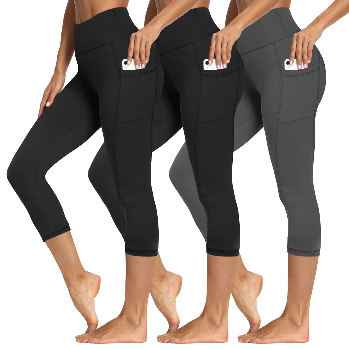 Syrinx 3-Pack High-Waisted Leggings with Pockets for Women, Tummy Control