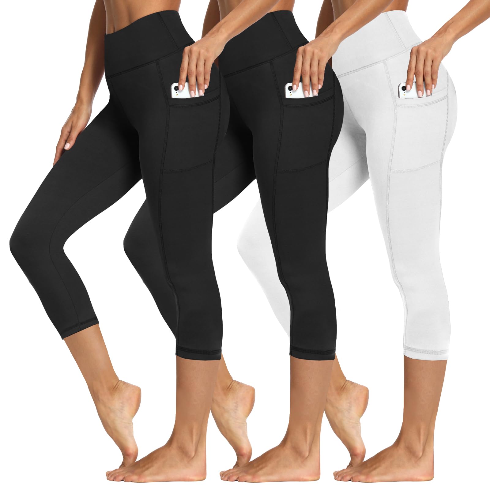 Syrinx 3-Pack High-Waisted Leggings with Pockets for Women, Tummy Control