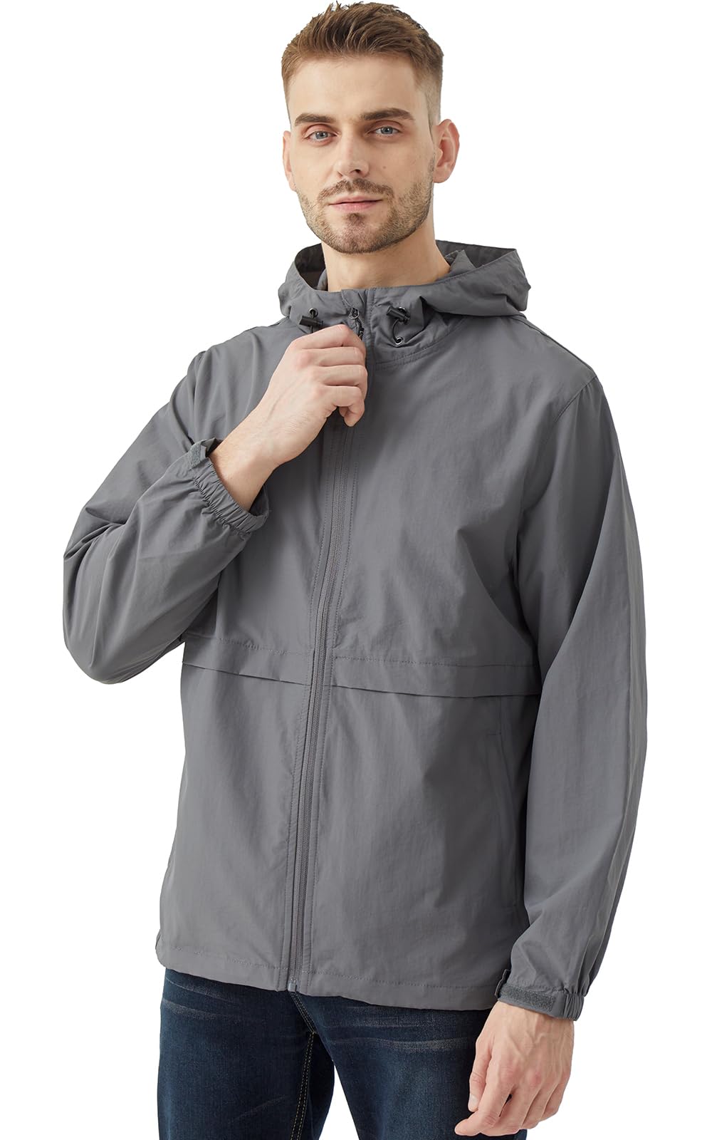 Men's Lightweight Packable Hooded Windbreaker Jacket