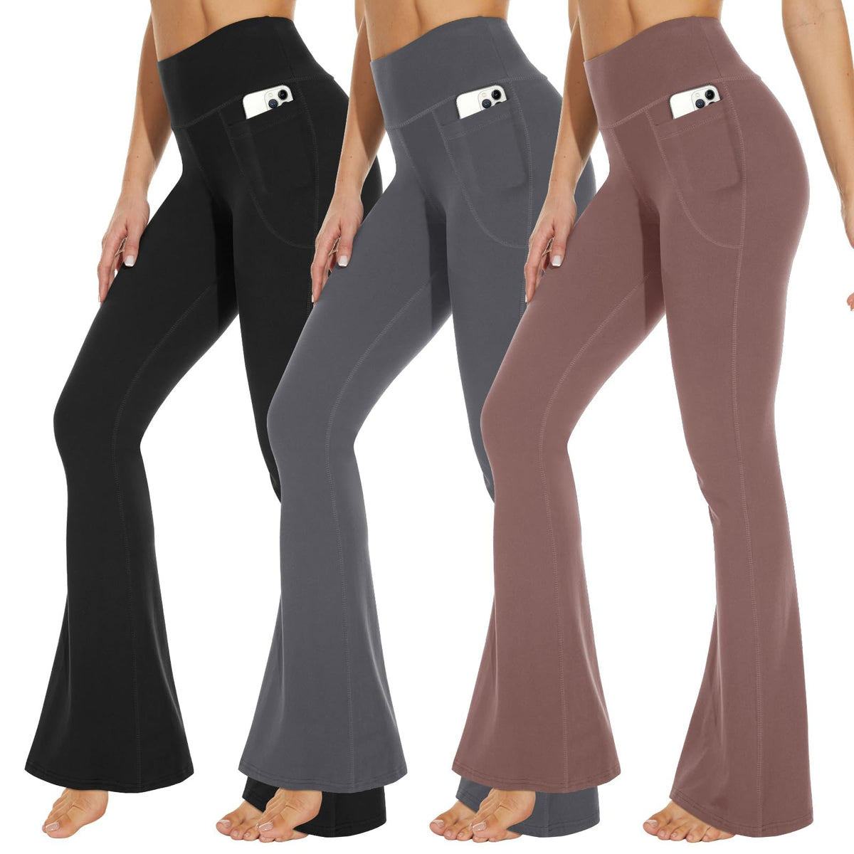 Syrinx 3-Pack High-Waisted Leggings with Pockets for Women, Tummy Control