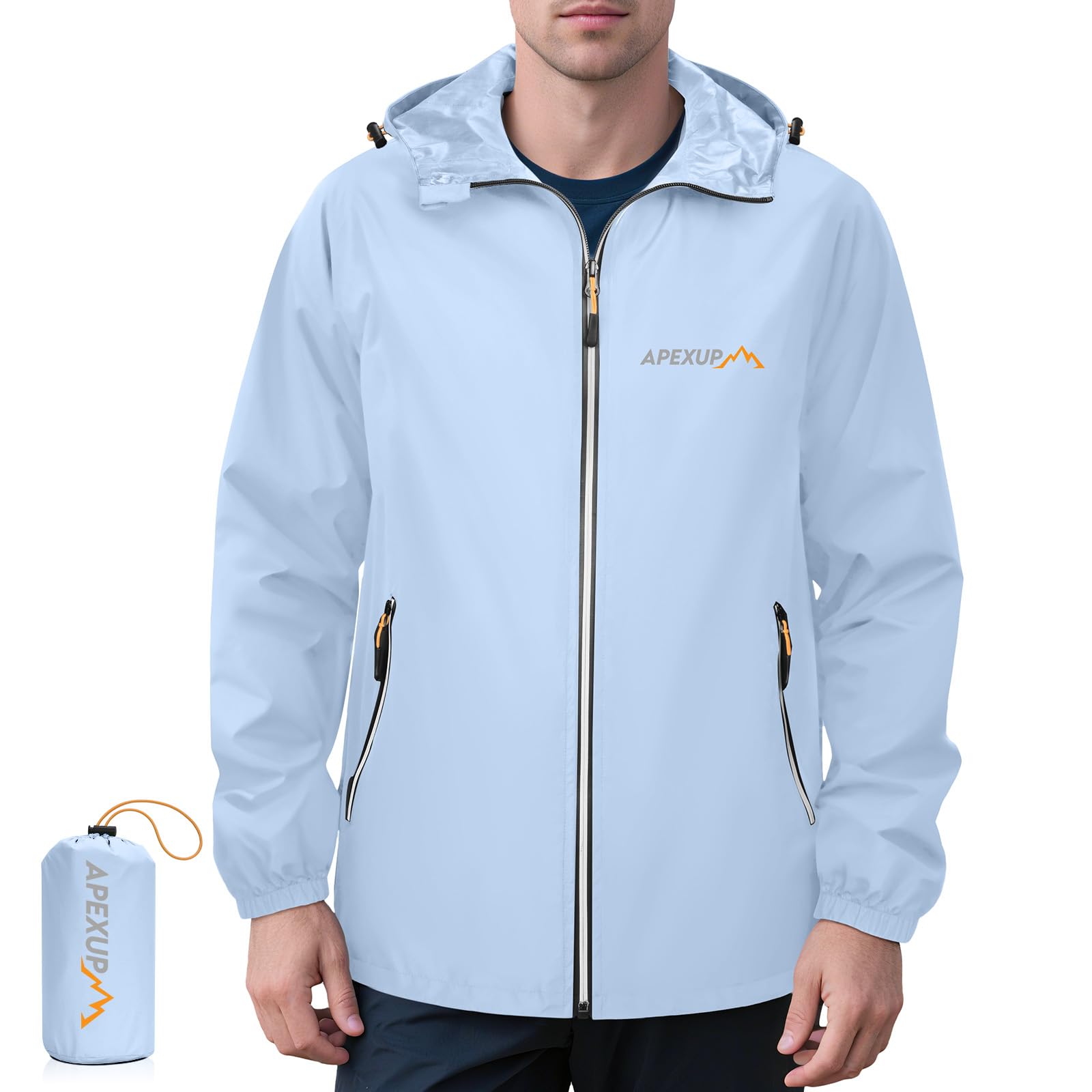 Men's Lightweight Waterproof Packable Hooded Rain Jacket